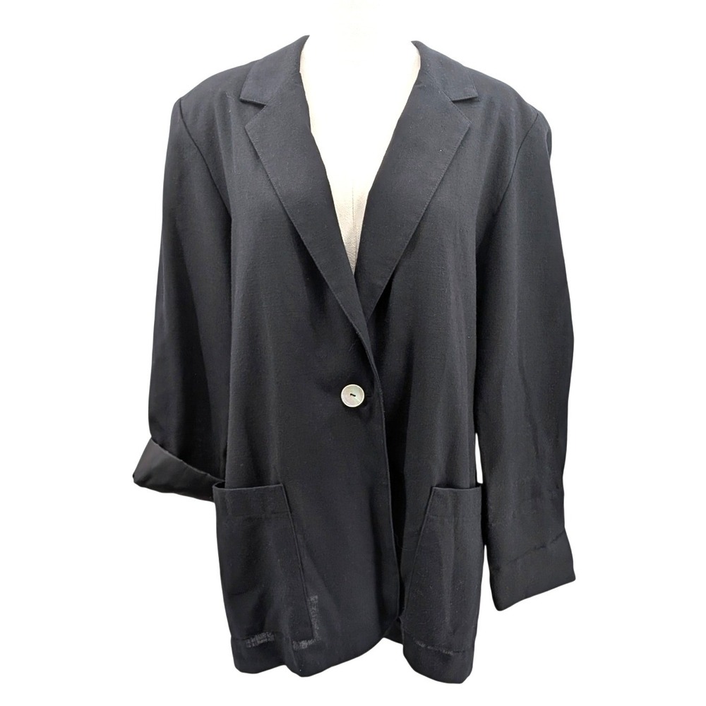 Black Rayon Blazer Oversized Slouchy Single Button Made USA 90s Size 12